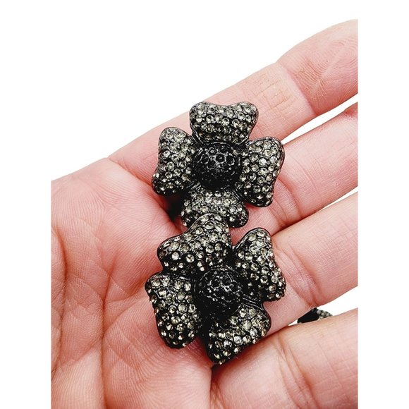 Vintage Signed Carlisle Pave Rhinestone Flower Brooch & Earrings Set (A1202) - Picture 4 of 8